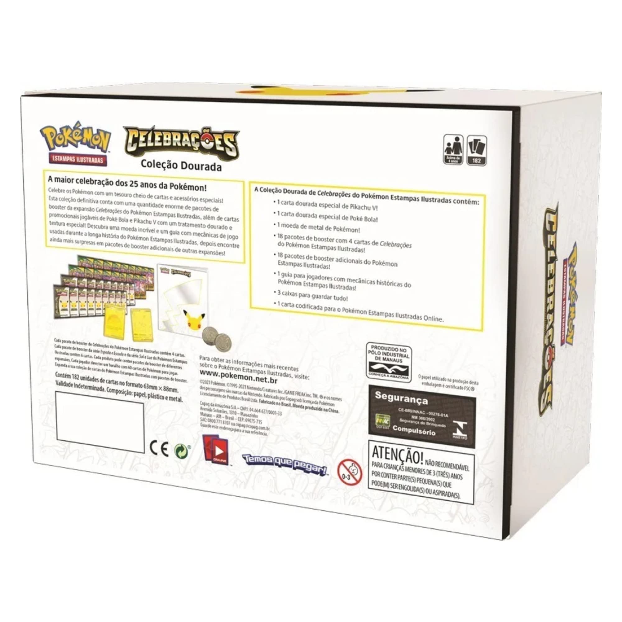 Box Coleção Dourada Pokemon 25 Anos Pikachu V Pokebola Com Cartas